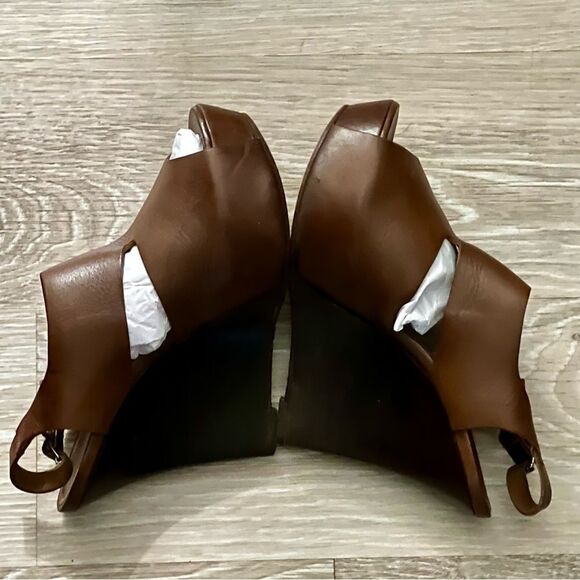Marni Brown Leather Cutout Slingback Platform Wedge Wood 5” Heel 40 8.5 - Picture 10 of 16